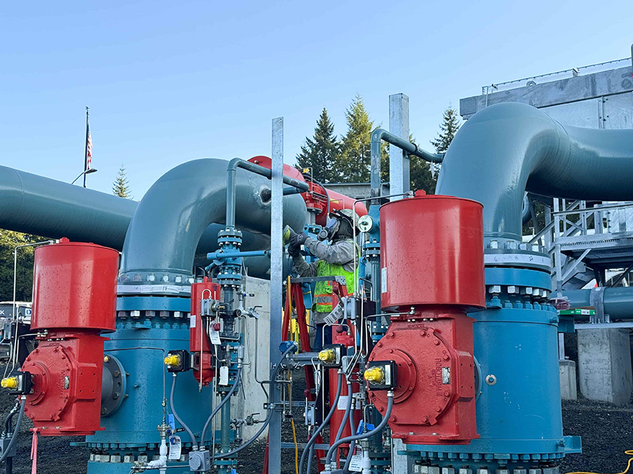 Industrial pumps and piping at an NW Natural gas utility facility